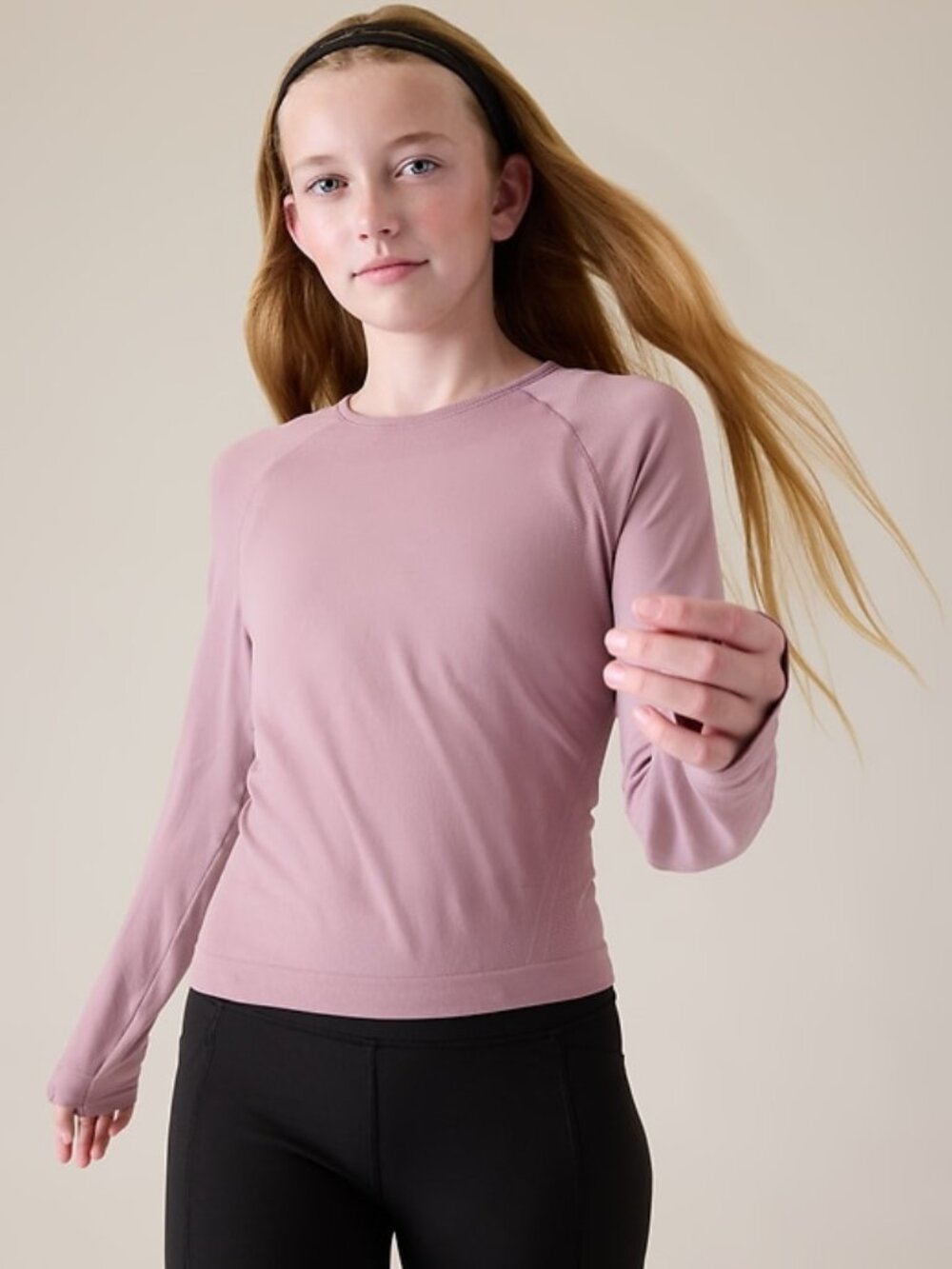 Athleta Girl Power Up Sport Length Seamless Top Sz Youth XL Cascadia Violet